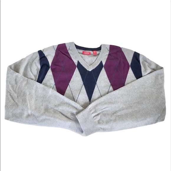 IZod V-Neck Purple & Navy Argyle Pattern Men’s Sweater XL - Picture 2 of 13